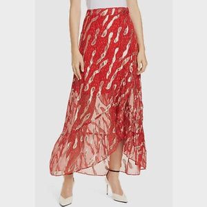 BA&SH Hada Metallic Wrap Skirt In Rouge